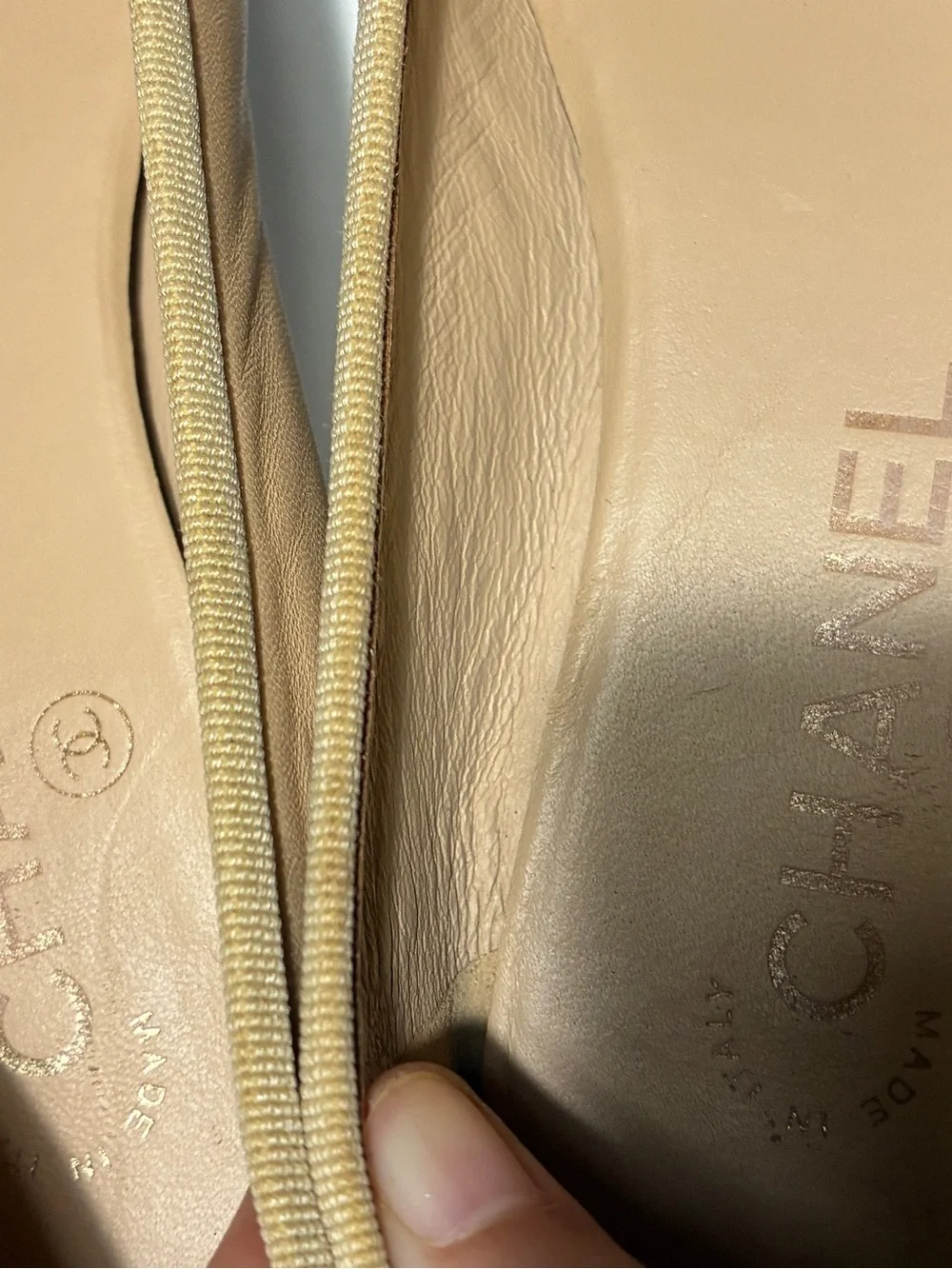 CHANEL Two-Tone Beige and Black Cap-Toe Ballet Flats